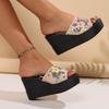 Large Size Wedge Heel Slippers Women Embroidered High Heel Platform Slippers Women