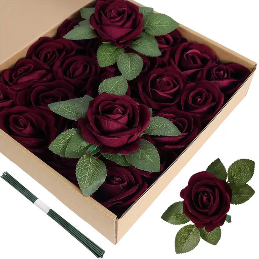 Artificial Flowers Velvet Roses 50 PCS Real Look Roses Bouquet Flowers for DIY Wedding Party Baby Shower Home Decoration