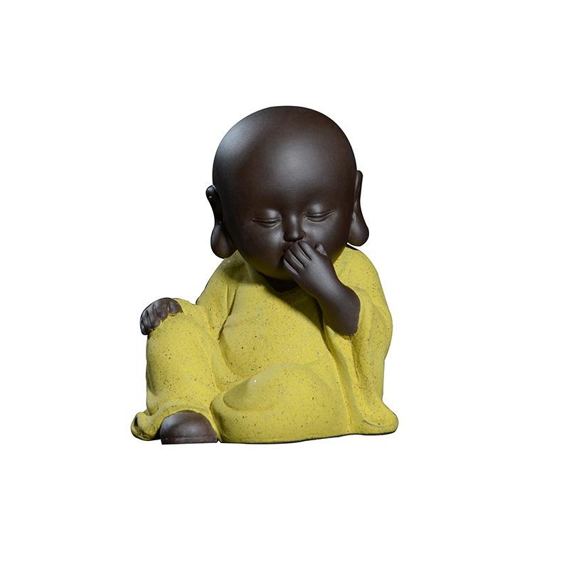 10cm Height Purple Clay Tea Pet Four Bu Little Monk Ornament Zen Tea Play Creative Buddhist Ceramic Crafts Decoration Shami