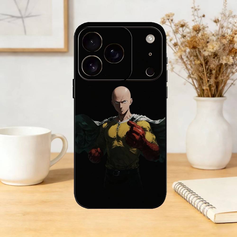 One P-Punch S-Saitama M-Man Phone Case For iPhone 17,16,15,14,13,12,11 Plus,Pro Max,SE4Soft Silicone Black Cover
