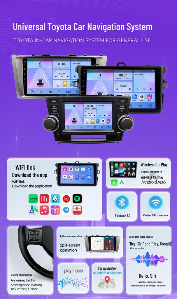 Wireless CarPlay Navigation Screen for 09-13 Toyota Highlander/Camry Models