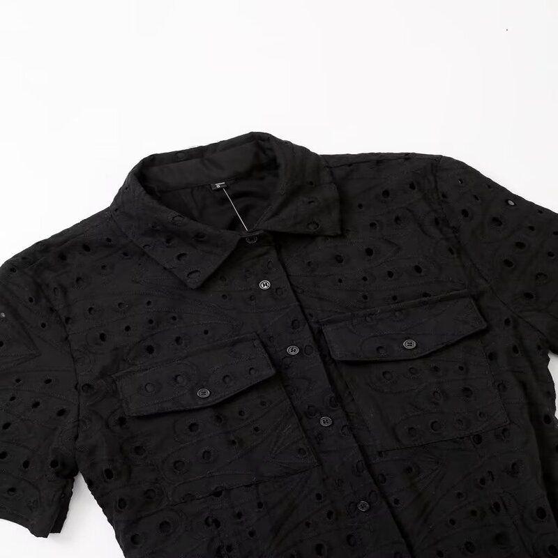 Fashion Style 2024 Autumn New Women's Clothing Easiest for Match Embroider Shirt Short Sleeve and Long Pattern Dress 4877288