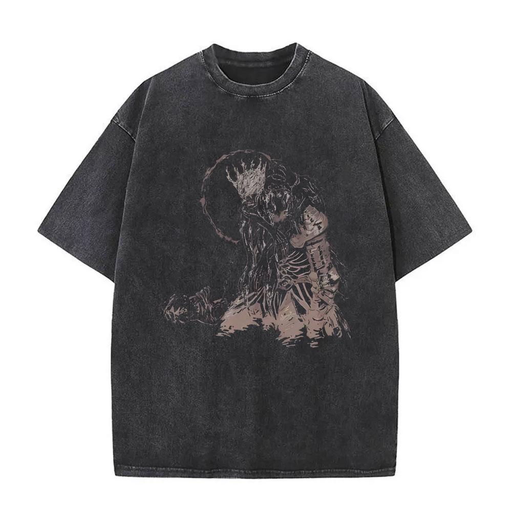 Washed Vintage Game Dark Souls Sun Gwyndolin Dark of Big Hat Logan Graphic Tshirt Men Women s Gothic Rock Oversized Tshirts S