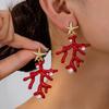 Red Coral Earrings for Women Elegant Imitation Pearls Starfish Earrings Bohemia Summer Beach Jewelry Accessory