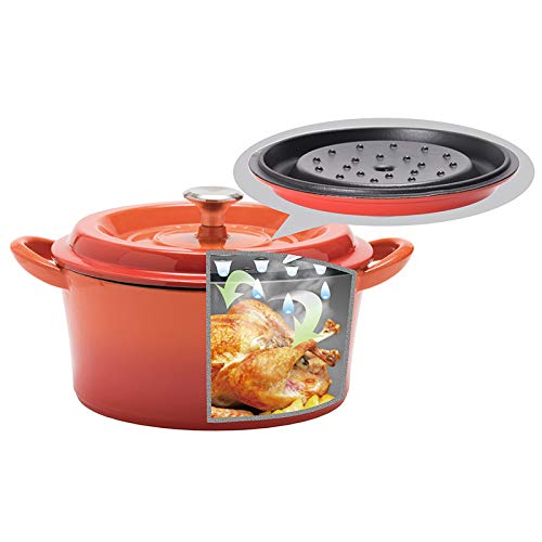 Gusstopf Oval 26cm Flach Orange Emaille-Gusstopf Wasserloses Kochen Dampfzirkulation Emaille-Verarbeitung außen Spezial-Matt-Emaille innen
