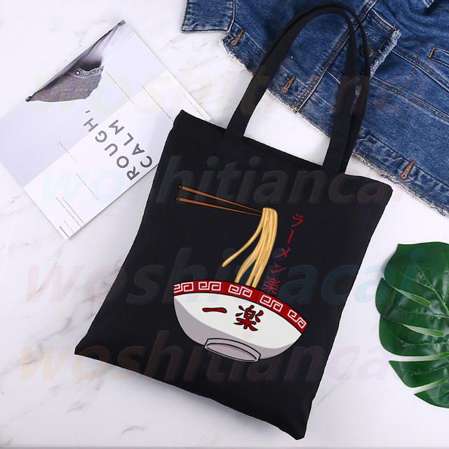 Anime Peripheral Japan's Anime Ramen Righteous Ardour Shopping Bag Women Canvas Tote Bags Eco Bag Shopper Shoulder Bags Black