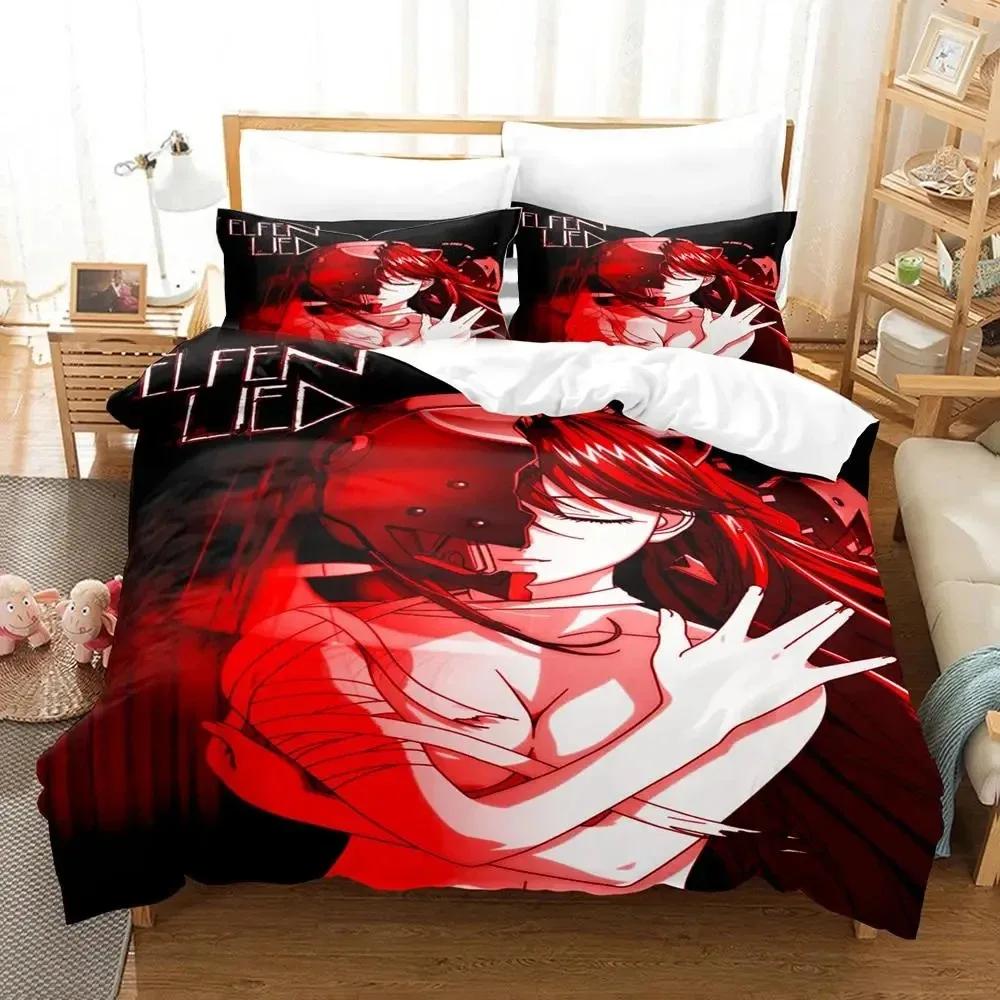 New Anime Elfen Lied Beding Set Soft Duvet Cover Bed Linen Set Comfortable Quilt Cover Pilowcase Warm Comforter King Quen Sized Dimensions Young Boys
