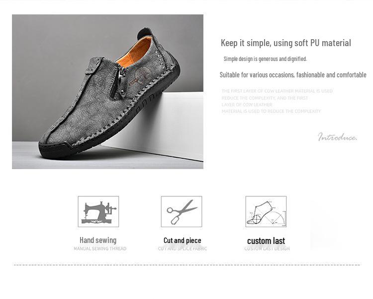 2023 Spring Men's Plus Size Leather Slip-On Casual Shoes with Zipper