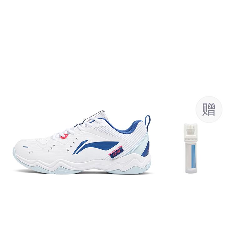 Li Ning Textil, Synthetikleder Dämpfung, Abriebfeste Low-Top Badminton-Schuhe Unisex Weiß Blau AYTU023-6