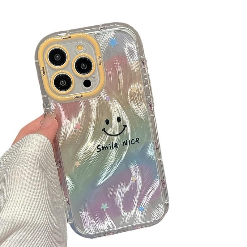 Regenbogen Lächelndes Gesicht Federgarn für Apple 16 Promax Handyhülle für IPhone 15 Neues Modell 14 Weiche Hülle 13 Airbag 12