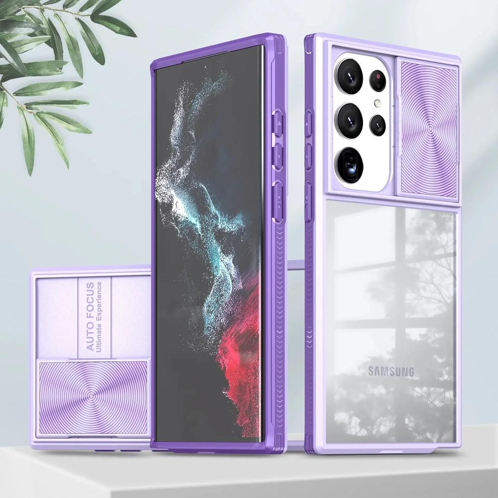 Διαφανής Θήκη Προστασίας Φακού Κάμερας με Συρόμενο Κάλυμμα για Samsung Galaxy S25 S24 S23 S22 Ultra Plus S24FE S23FE A55 A15 Αντικραδασμική Κάλυψη