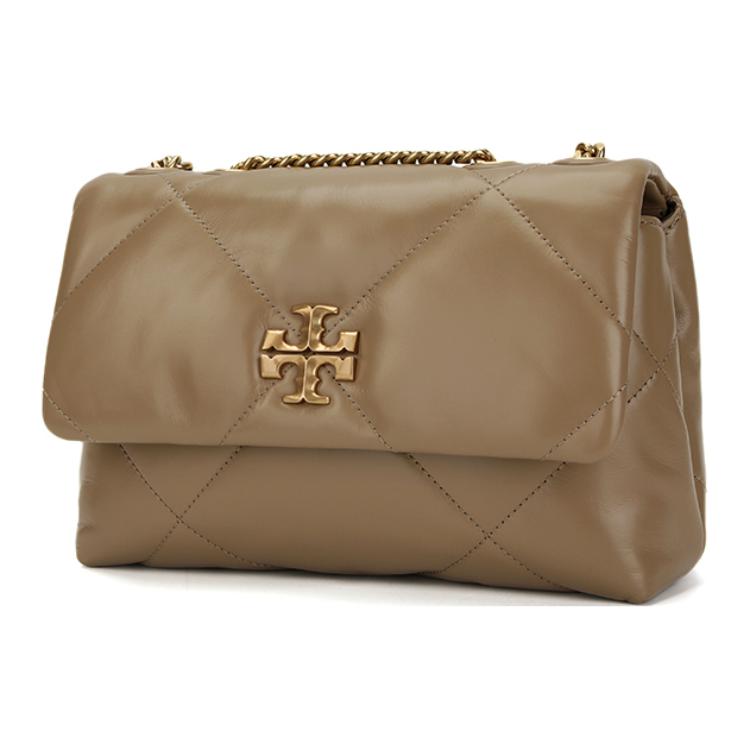Tory Burch Kira Diamond Quilted Angle Double T Logo Leather Crossbody Shoulder Bag Women Bags Gray-Brown Oak 154704-250