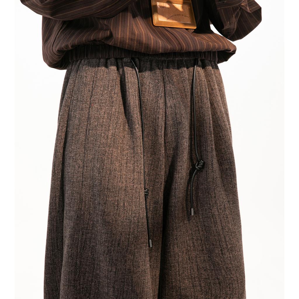 | Textured Retro Woolen Imitation Scimitar Casual Pants Men's Autumn and Winter Structure Segmentation Texture Loose Straight Trousers