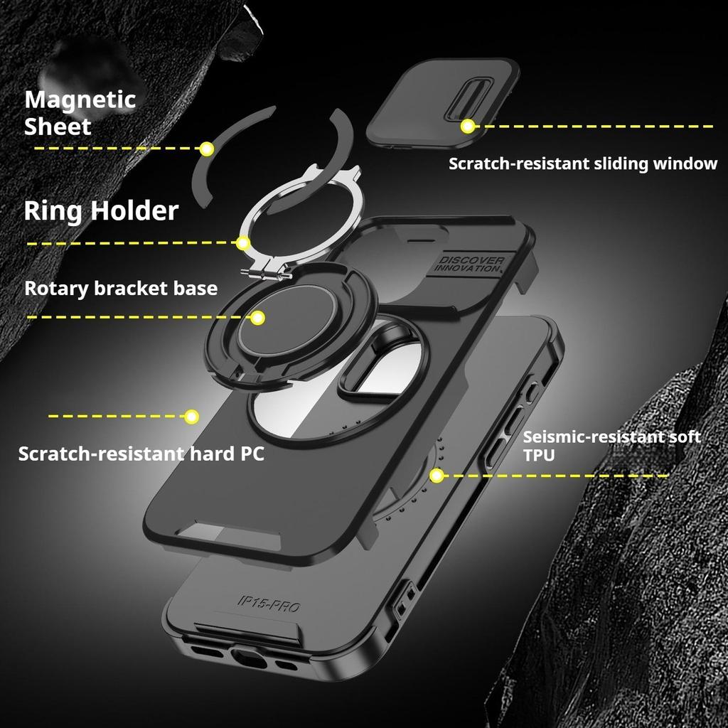 Magnetic Adjustable Kickstand Case for iPhone 17 16 Plus 15 14 13 Pro Max Camera Slide Shockproof Bumper Slim Protective Cover