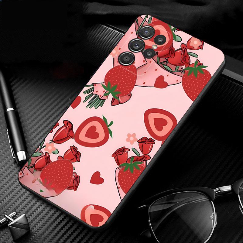 Phone Case For Samsung Galaxy S26 S25 S24 S23 S22 Ultra S23 S22 S25 Plus S24 FE S26Edge Strawberry Cat Cartoon