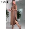 Women's Fashion Autumn Winter Solid Color Print Long Sleeve O-Neck Casual Dresses