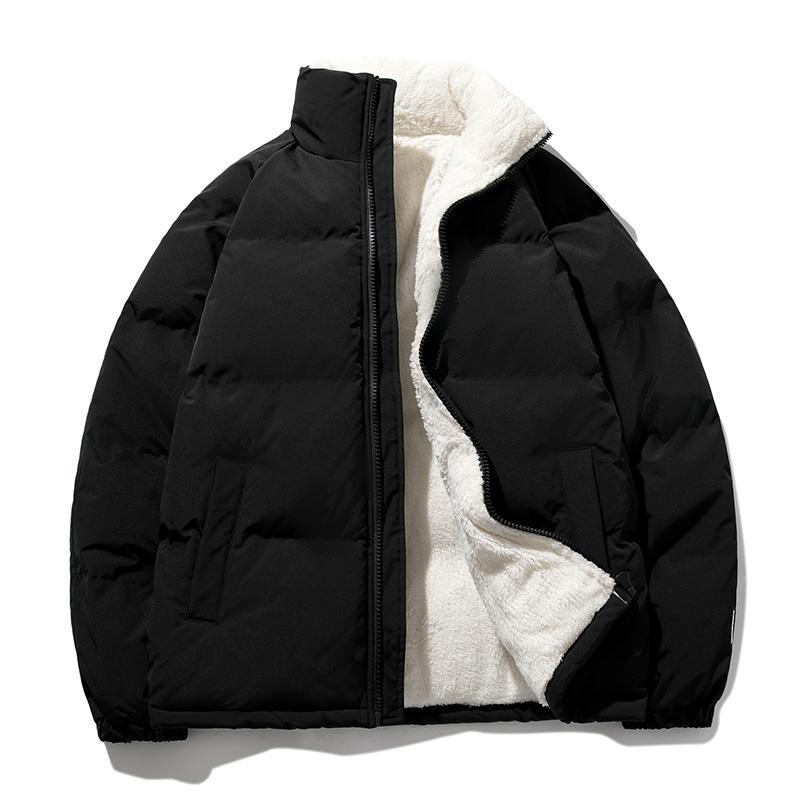 Men Solid Color Thickened Warm Cotton Padded Jacket Unisex Winter Casual Outerwear