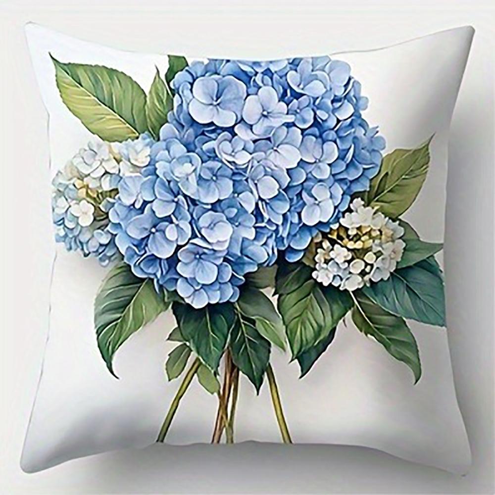 Blue Hydrangea Floral PillowcaseBedroom Sofa Decorative Cushion Cover With Zipper Soft Cushion Cover