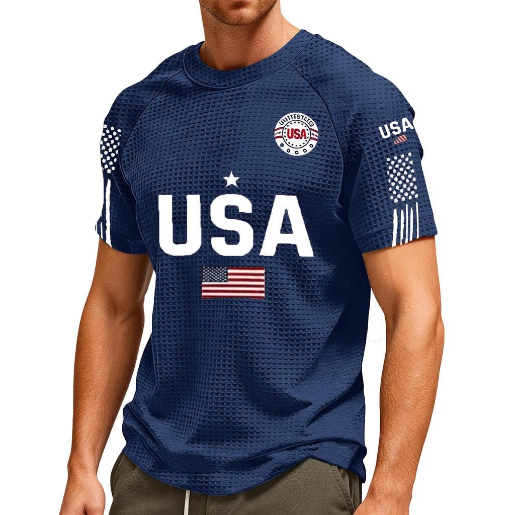 Men's Loose And Casual Flag-print T-shirt, Short Sleeve Shirt