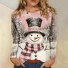 Women's 3D Christmas Snowflake Snowman Printed Round Neck Long Sleeve T-shirt Casual Long Sleeve Top Party Loose Women's Top