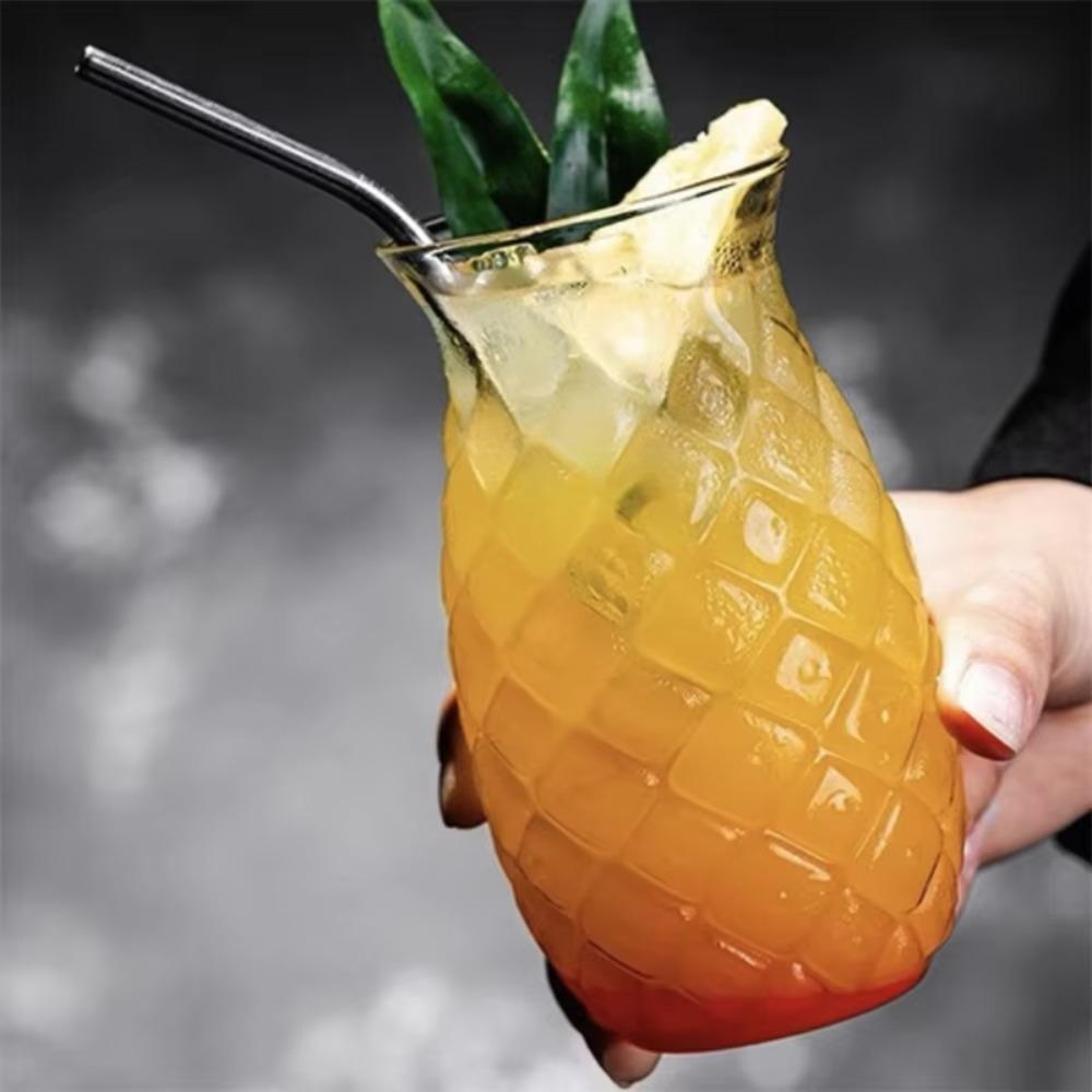 with Straw Pineapple Shaped Glass Cup Transparent Coffee Mug Creative Cold Drink Cup  Home
