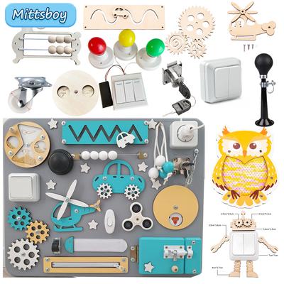 Baby Montessori Busy Board DIY Wooden Toy  Accessories Robot Lock Gear Horn Zipper Educational Graffiti Toy for Children Gifts