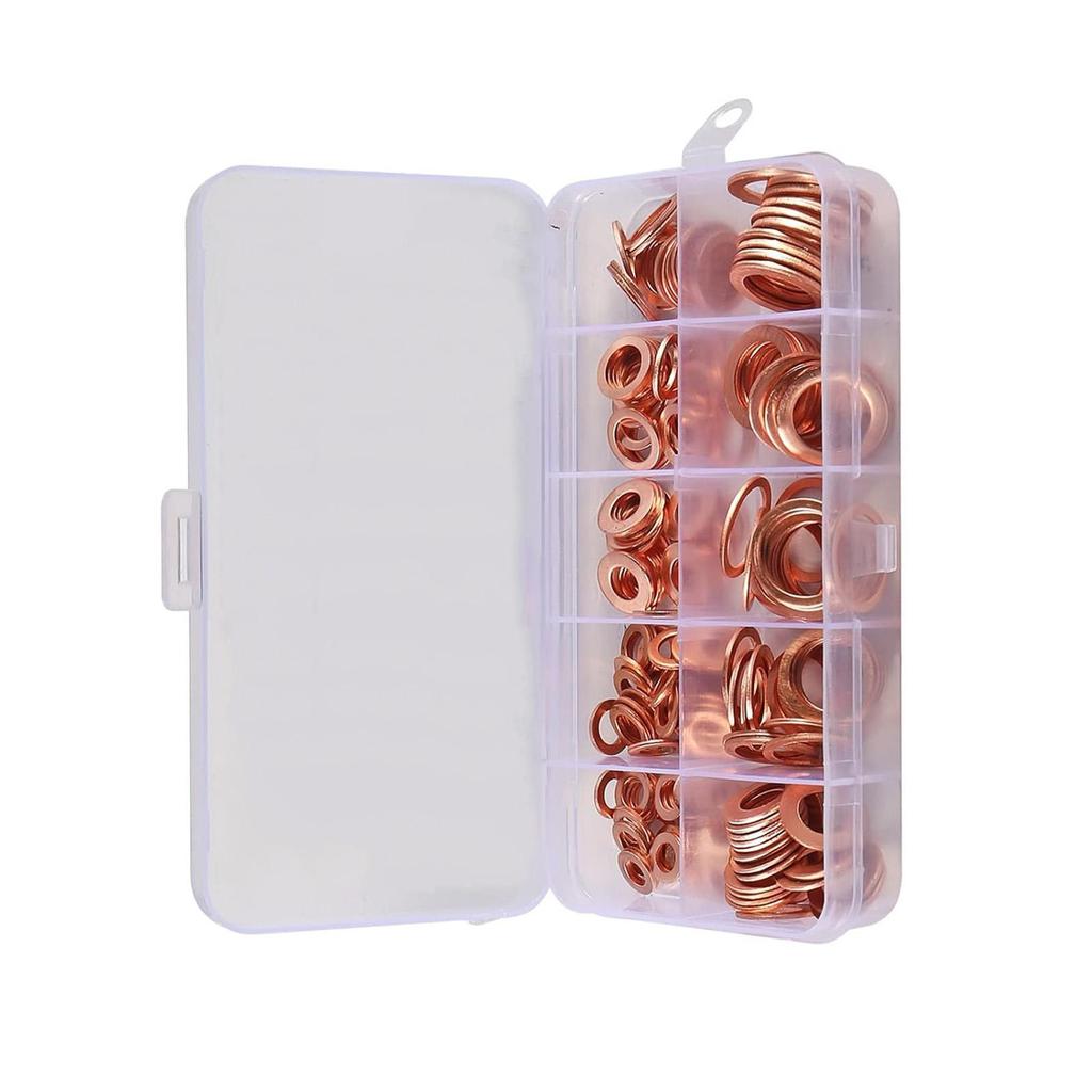 Copper Sealing Washers Set of 100 Pieces in Transparent Box