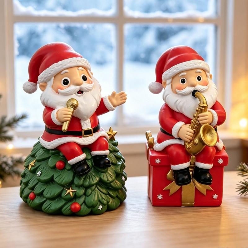 Christmas Figure with Santa Theme for Desk Shelf Hallway and Window Display Holiday Gift Accent Indoor Home Use