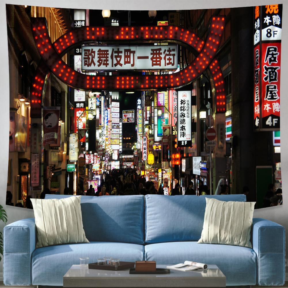 Japan Tokyo City Nachtansicht Tapisserie Schlafsaal Tagesdecke Matratze Hexerei Wandbehang Bohemian Hippie Hintergrund Wanddekoration