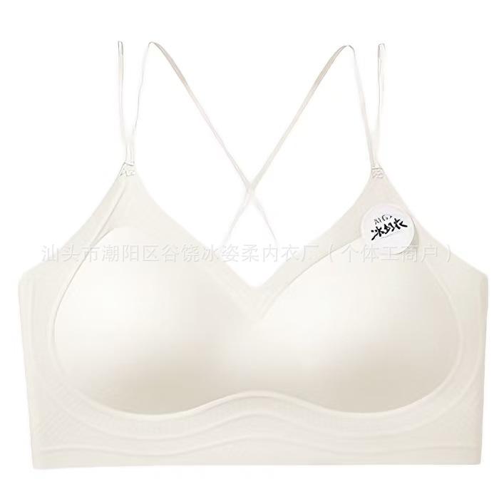 Traceless Cross Beauty Back Ice Milk Coat Gathering Lift Fixed Cup High Elastic Liquid Foundation Bra Summer