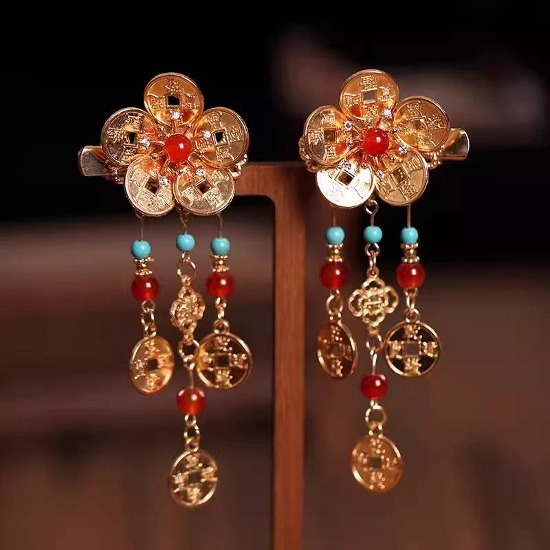 

Hanfu Hairpin for Girls Chinese New Year Tassel Copper Coin Ornament Festival Children Hair Accessories Children s Hair Clips