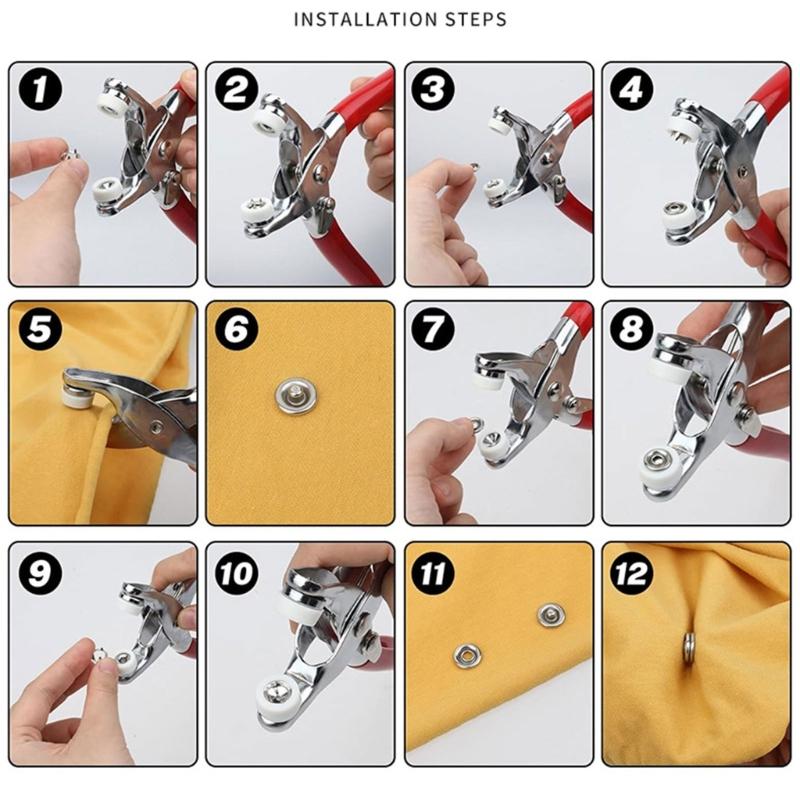 5 Prongs Metal Button Fasteners Tool With Metal Pliers and Hole Puncher For Backpacks Clothing Leather Bag Sewing Craft