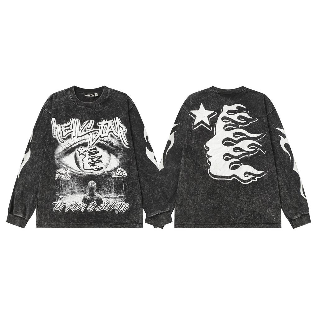 Hellstar Vintage Gewaschener Langarm-Hoodie - Europäischer & Amerikanischer Streetwear-Stil