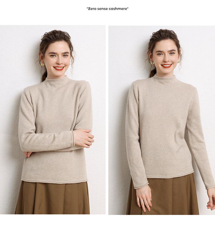 Women’s Cashmere Half-High Roll-Neck Sweater: Thick, Loose, Long Sleeve Pullover for Autumn/Winter.