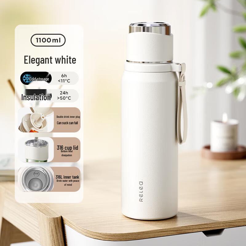 

RELEA 1100ml Triple-Drink Insulated Thermos - Elegant White