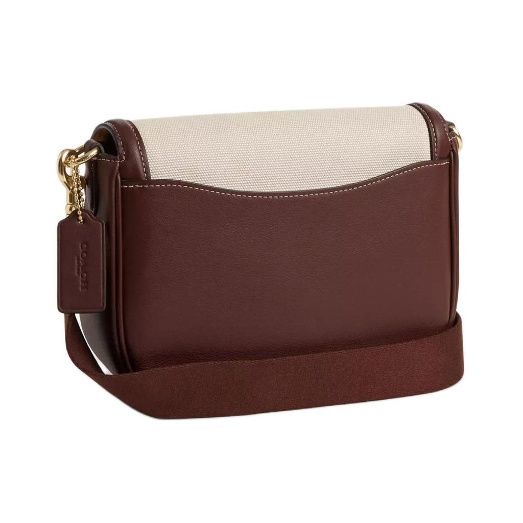 Coach Amelia 23 Metal Logo Canvas Saddle Bag Women Shoulder Bag Gold Natural Multicolor CR171-IMNAM