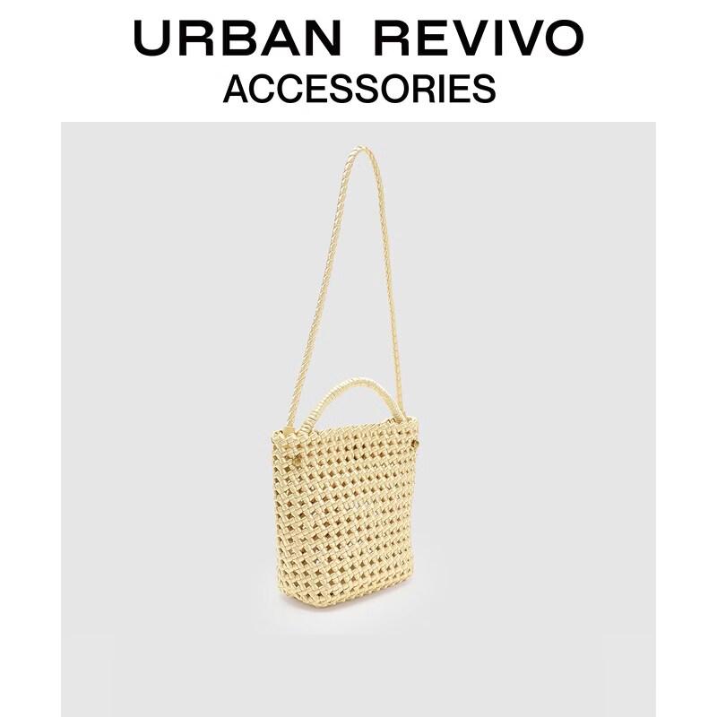 URBAN REVIVO 2026 Summer Woven Hollow Tote Bag One Size
