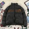 Retro Embroidered PU Leather Oversized Down Jacket for Men & Women - Winter Outerwear Trend