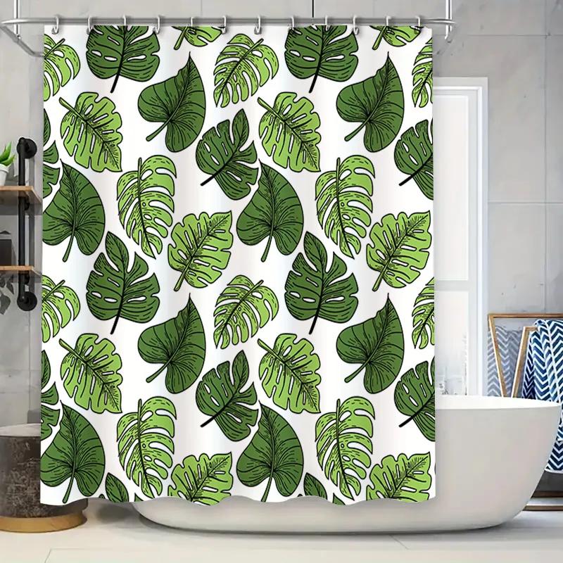 Green Leaf Shower Curtain Waterproof Bathroom Decor Modern Home Decoration for Kids Room