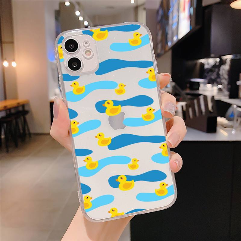 Kwaii yellow duck Phone Case For iphone 13 X XS MAX 6 6s 7 7plus 8 8Plus 5 5S SE 2020 XR 11 12pro max Clear funda Cover