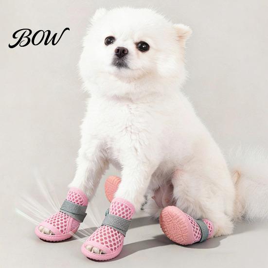 Non Slip Rubber Sole Dog Boots 4Pcs Shoes for Hot Pavement, Breathable Mesh Boots, Summer Outdoor Pet Booties Paw Protectors with Non-slip Soles