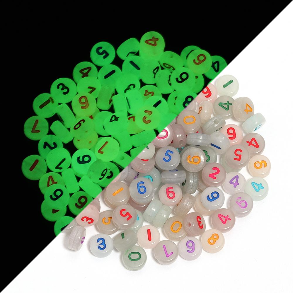

100pcs Mixed Luminous Acrylic Beads Number Star Heart Loose Spacer Bead for Jewelry Making DIY Bracelet Necklace Beaded Supplies