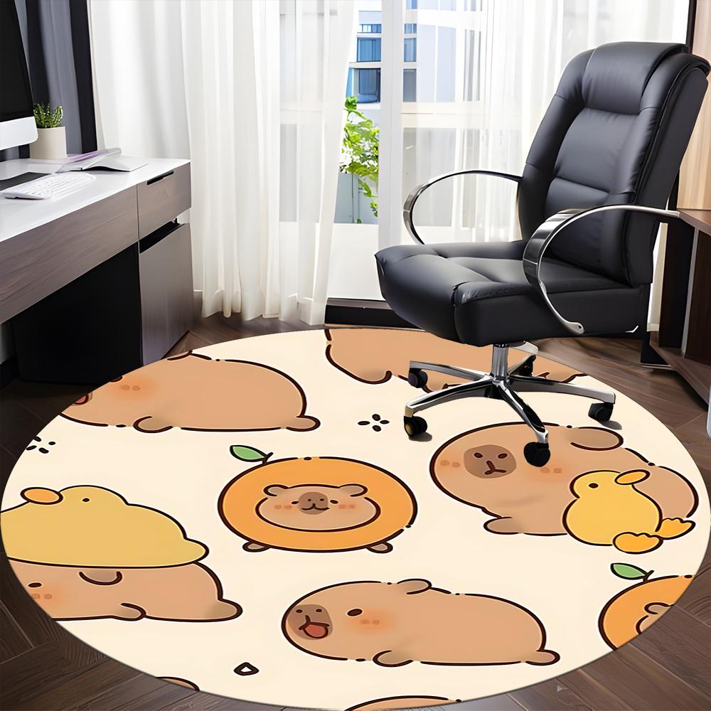 1 Stück Süßer Capybara Büro Runder Teppich, Matte Geeignet Für Büro, Unter Bürostühlen Schlafzimmer Wohnzimmer Heimdekoration, Zimmer Deko