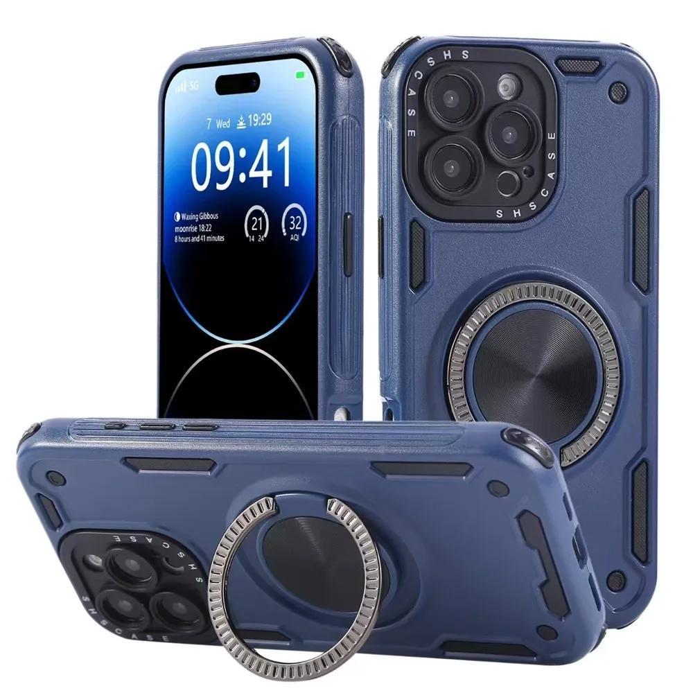 

Phone Case with For Magsafe Magnetic 360° Spin Ring Holder Stand For iPhone 16 Plus 15 14 13 Pro Max 12 11 Shockproof Cover iPhone 15 синий