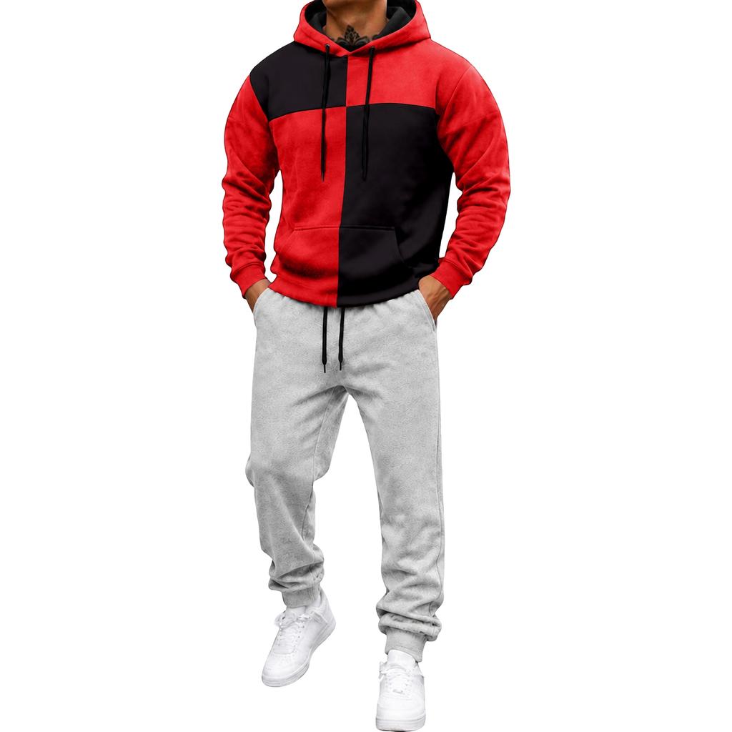 Men's Printed Hooded Sweatshirt and Sweatpants 2 Piece Versatile Casual Sport Set