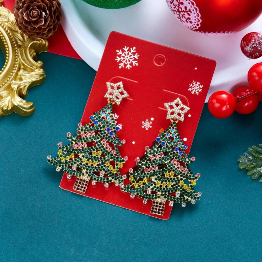 Crystal Christmas Tree Earrings Colorful Crystal Xmas Studs Rhinestone Drop Ear Fashion Women