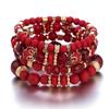 4Pcs Boho Crystal Beads Chain Bracelet Set For Women Vintage Heart Charm Elastic Bangle Men Fashion Party Jewelry