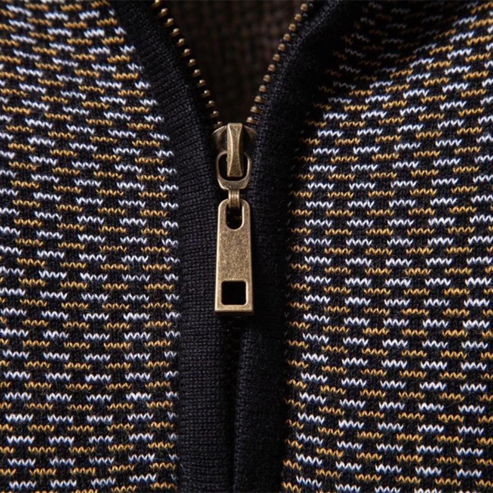 Classic Striped Knitwear Men Cotton Blend Sweater Mock Neck Warm Thickened Old Money Luxury Winter Sweaters for Men