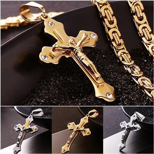 

Мужчины титановая сталь Иисус звено византийской цепи католические кресты кулон ожерелье