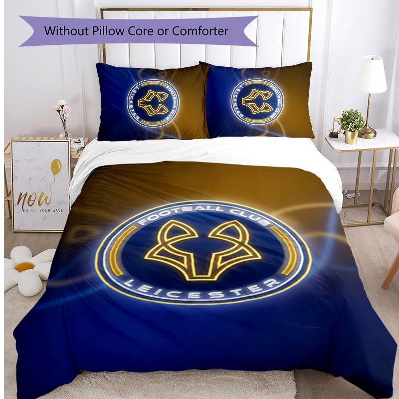 Leicester City Football Printed 3 Pieces Bedding Set, Comfortable Skin Friendly Bedroom Duvet Cover Set